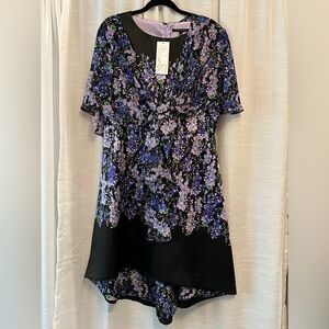 Alex Marie Black and Purple Floral Semi-Formal Dress with Shawl